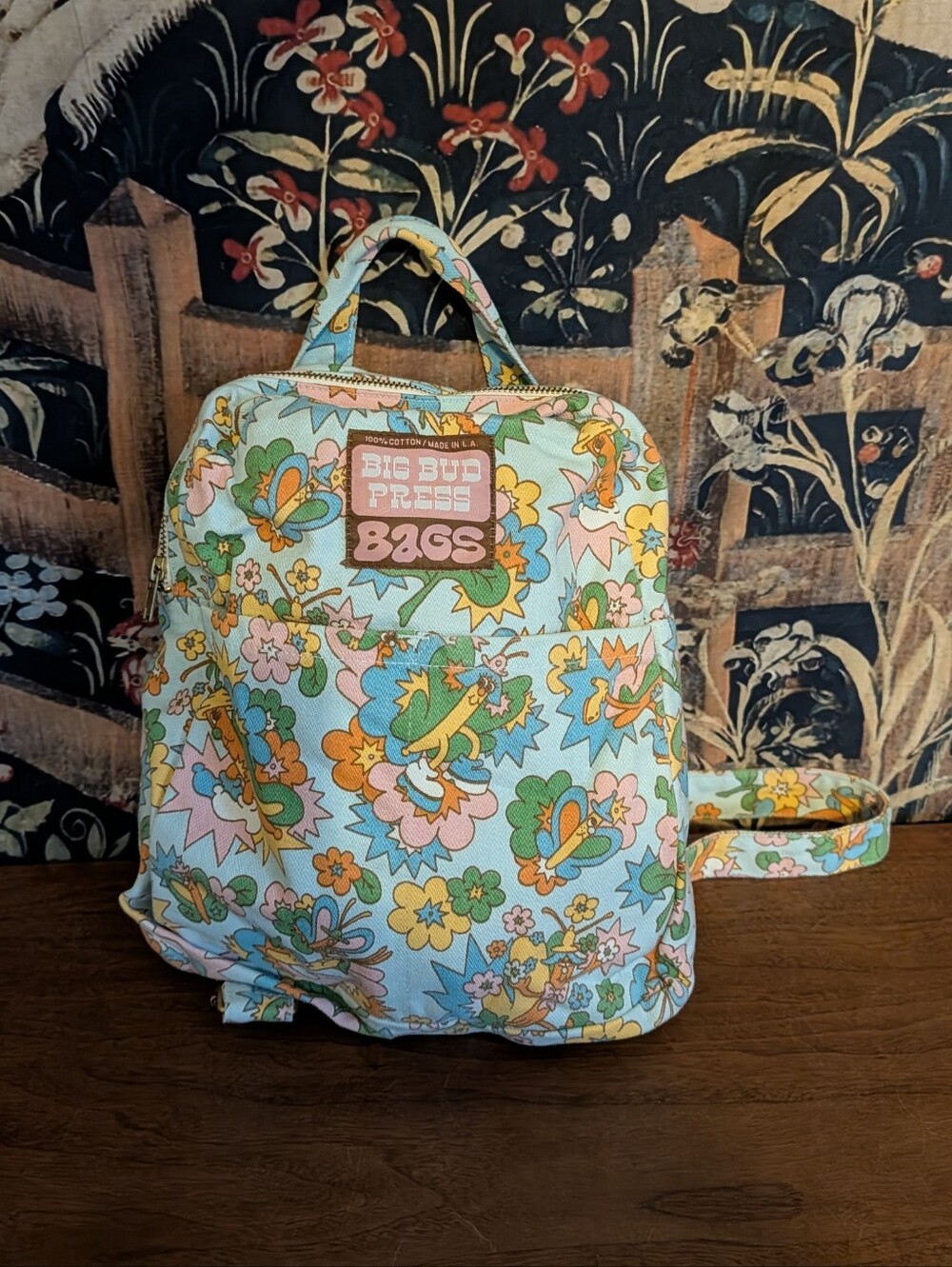 Big Bud Press Mini Backpack Groovy Floral Butterfly in the Sky Print Canvas Bag